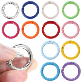 Mabor 12Pcs Metal Spring O Rings Round Carabiner Keyring, Snap O Clip Trigger Spring Keyrings Buckle DIY Accessories Circle Spring Ring for Keychains Bag Purse Handbag