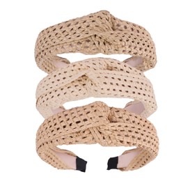 3Pcs Straw Knot Headbands Rattan Boho Head Band Summer Twist Headband for Women Non Slip Straw Headband for Vacation Beach