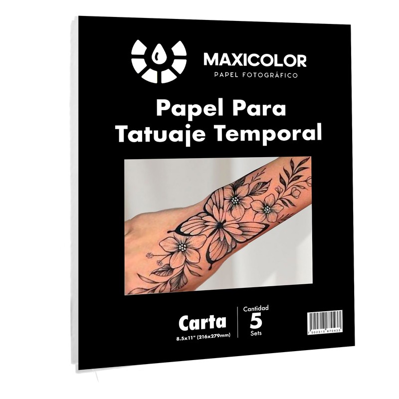 Papel de Tatuaje Temporal para Impresión Inkjet, Tamaño Carta –
