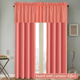 H.VERSAILTEX Blackout Valances for Windows,Short Window Valances Curtains for Living Room/Bedroom/Bathroom Privacy Decorative Rod Pocket ，2 Panels，52" W x 18" L, Coral
