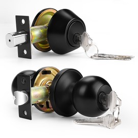 Probrico 1 Pack Door Knob with Double Cylinder Deadbolt Lock Set, Black Front Door Knob and Deadbolt Set, Keyed Exterior Door Lock Set with Deadbolt