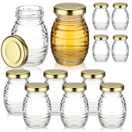 Baderke 3.4 oz Mini Honey Jars Party Favors, 12 Pack Small Glass Honey Jar with Lids Empty Glass Jars for Baby Shower Wedding Bridal Shower and Birthday Party Favors
