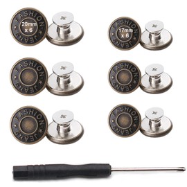 GIYOMI 20mm&17mm Perfect Fit Instant Button,12 Sets Nailess Removable Metal Buttons Replacement Repair Combo Thread Rivets and Screwdrivers, Instant Reduce Too Big Pants Waist (20mmx6+17mmx6)