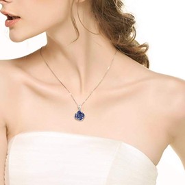BEILIN S925 Sterling Silver Blue Rose Flower Pendants Necklaces Jewelry gift for her (Blue)
