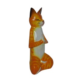 Brave Wings Hand Carved Wooden Cat ~ Meditating Orange Cat 25cm High ~ Ornament Sculpture Figurine Statue Unique Table Decoration Home Decor ~ 5172