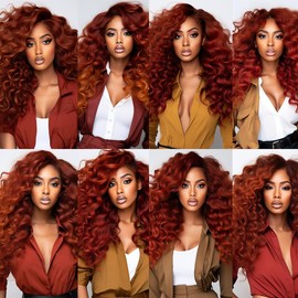 Reddish Brown Curly Wave Human Hair Bundles Auburn Bundles Human Hair Color 33 Copper Red Kinky Curly Bundles Double Weft Wet and Wavy Bundles Silky and Soft for Black Women 24 26 28 Inch