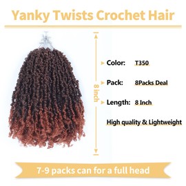 Ainimiu Yanky Twist Crochet Hair - 8Inch 8 Packs (20 Strands/Pcs) Pre-twisted Fluffy Spring Mini Twist Short Passion Twist, Ombre Brown Pre-Looped Crochet Braids Braiding Hair