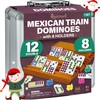 Queensell Mexican Train Dominoes Set with 8 Holders - Wooden
