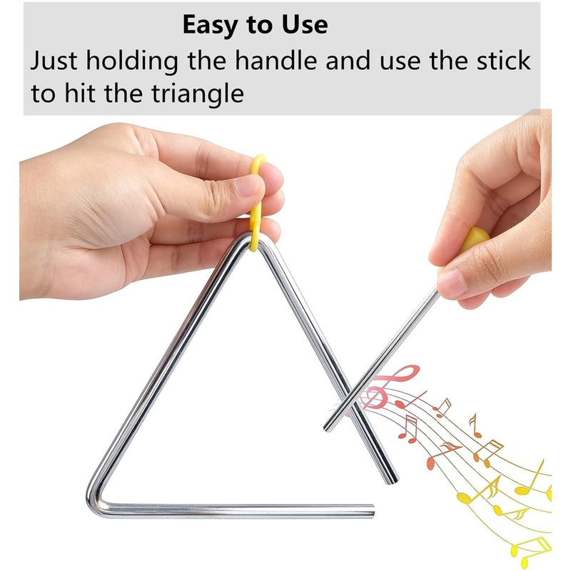 Musical Triangles, 3 Pack Hand Percussion Triangles with Strikers and