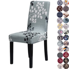 Lalluxy Stretchy Parson Chair Slipcovers for Dining Room Chair seat Covers Chair Protectors for Party Pet Protection Universal Fit Soft Polyester Set of 4 (Gray ginkgophyta)