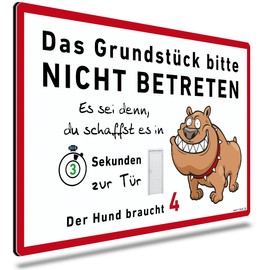 TRIOSK Dog Sign Warning Funny with Saying Hunde Grundstück Nicht Betreten 20 x 30 cm Sayings Warning Sign Notice Decorative Garden Sign Dog Needs Seconds Funny