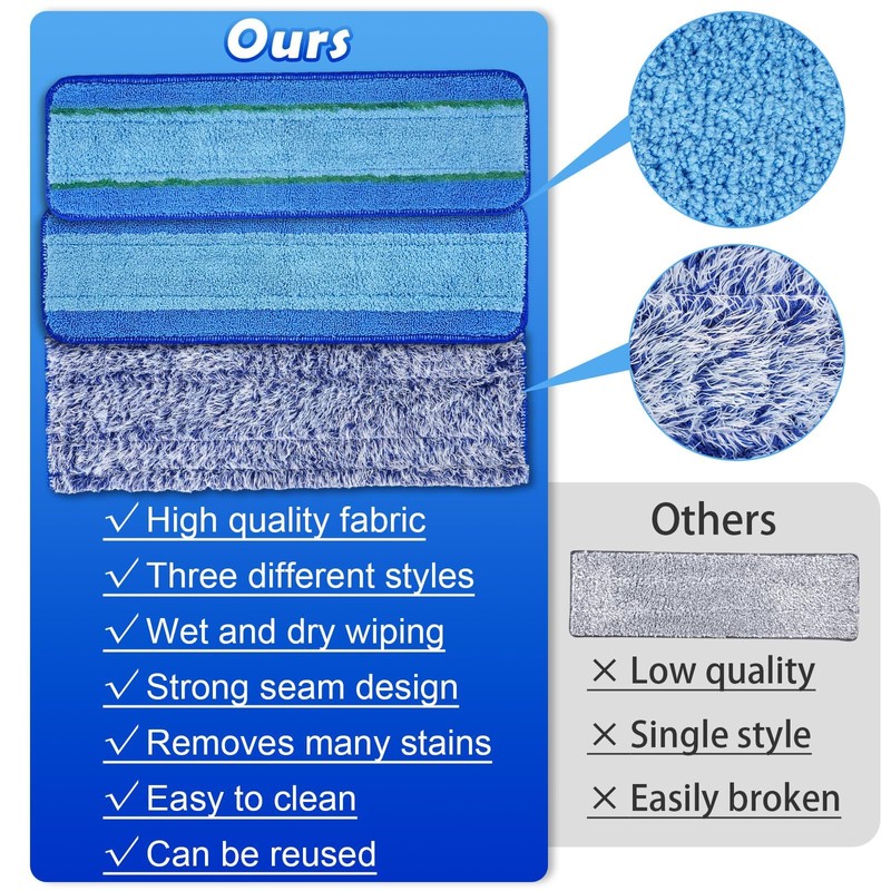 6 Pack Microfiber Cleaning Pads for Mop Hardwood Floor Cleaner
