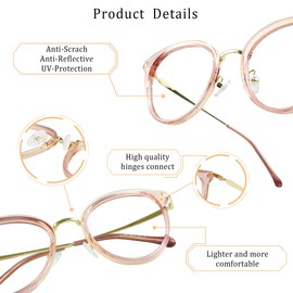 LifeArt Blue Light Blocking Glasses, Anti Eyestrain, Computer Reading Glasses, Gaming Glasses, TV Glasses for Women, Anti Glare (Clear Pink, 1.50 Magnification)