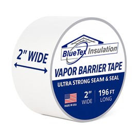 BlueTex Insulationㅤ 2'' Wide x 196' Long White Vapor Barrier Tape - for Garage Door Insulation, Crawlspaces, Repair, Underlayment Seams, Metal Building Insulation Seams - 1 Roll