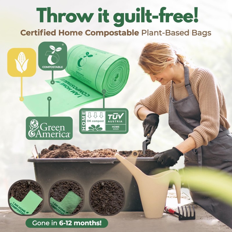 AIRNEX Compostable Kitchen Trash Bags 13 Gal - Cornstrarch Leakproof