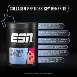 ESN Collagen Peptides, Fresh Cherry, 300 g, 0.66 lbs, 20 Servings - Collagen Powder Support for Joints, Cartilage, Skin and Bones, Made in Germany