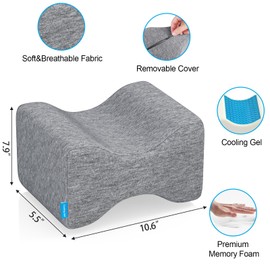ComfyInLove Knee Pillow for Side Sleepers with Cooling Gel, Memory Foam Elevation Pillow for Spine Aligning, Sciatica, Back, Hip, Knee, Ankle Pain, Grey/Regular