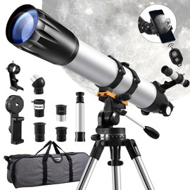 Telescope,90mm Aperture 900mm Professional Refractor Telescope,Magnification 450X High Powered Telescope,Telescopes for Adults & Kids with Remote Control,Tripod,Phone Adapter,Carrying Bag