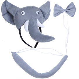 PRETYZOOM Children's Animal Costume Set Elephant Head Headband with Ears Animal Bow Tie for Carnival Coaplay Party Costumes 3 Pieces (Grey)