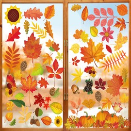 Funnlot Autumn Window Stickers - 324 PCS Autumn Decorations Fall Window Stickers for Glass Autumn Leaves Pumpkin Window Clings Decals Thanksgiving Decor for Home Office Classroom