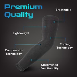 PhysFlex Cooling Arm Sleeves - Sun Protection Compression Sleeves for Men & Women, Cooling Sleeves for Football, Volleyball & Sports (Black/White, 2-Pair)