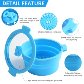 Collapsible Silicone Microwave Cookware Steamer for Cooking Air Fryer Mixing Bowls with Lids, 0.8L Glass Food Storage Container Sealed Bowl 2pc Set BPA Free