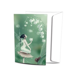 Tree-Free Greetings EcoNotes Stationary- Blank Note Cards with Envelopes, 4" x 6", Lily of The Valley, Fairy Themed, Boxed Set of 12 (FS66498)