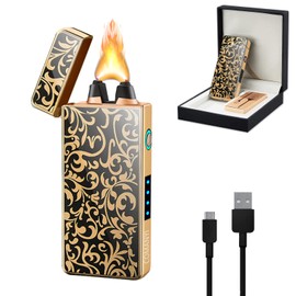 Electric Lighters Arc Plasma Lighter USB Rechargeable Windproof Flameless Lighter with LED Battery Indicator (Flower)
