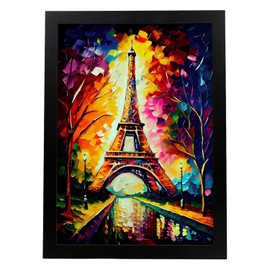 Nacnic Eiffel Tower Oil Painting Style Poster. Illustrations of monuments and cities in Full Colour Photographic Style. Interior Design and Decoration. Size A4.