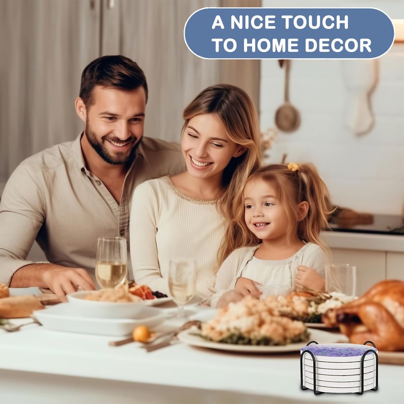 Lavender Field 6Pack Ceramic Drink Coasters,Quick-Absorb Stone Coasters with Anti-Slip