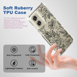 Solanaluna Design for Moto G Stylus 5G 2024 Case: Clear with Design Soft TPU Four Corners Against Falls Shock Absorption Slim Embossed Pattern Protective Back Cover（Roses）