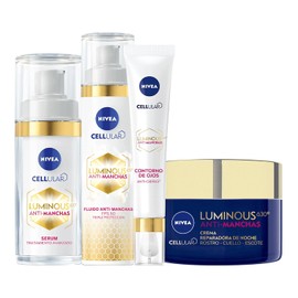 NIVEA - Kit Anti-manchas Rutina Facial Completa Luminous 630 (4 piezas), Enriquecida con Ácido Hialurónico Serum facial + Fluido facial c...