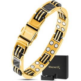 MagnetRX® Magnetic Bracelets for Men – Effective Mens Magnetic Bracelet with Carbon Fiber Inlay – Premium Titanium Bracelet for Men – Adjustable with Sizing Tool (Gold)