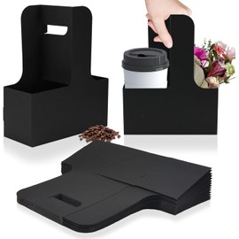 Cup Carrier with Handle, 2 Cups, Paperboard, 25 Pack, for Hot and Cold Drinks (25, Black, 2 Cups)