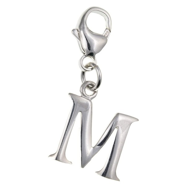 Initial Letter M Alphabet Sterling Silver Clip-On Charm - for
