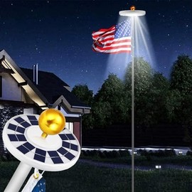 EEZ RV Products 25FT Retractable Aluminum Flagpole with 3x5 ft American Flag and LED Solar Powered Light Kit, Ultra Bright Long Last Full Coverage Flagpole Downlight