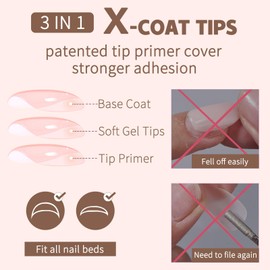 GZMAYUEN Press on Nails – 15 Pieces French Nude Coffin Fingernails for Sticking 3 in 1 Full Cover Artificial Nails