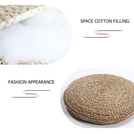 Sewroro Sofa Tatami Floor Pillow Round Straw Woven Padded Sitting Cushion Japanese Style Seat Pillow Floor Straw Mat Meditating Furniture Floor Mat for Home Temple 40cm Outdoor Chairs