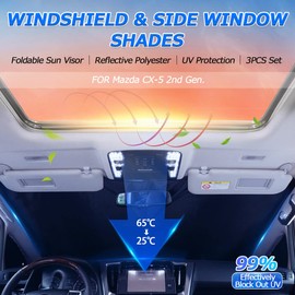 Karltys - Parasol para parabrisas para Mazda CX-5 2017-2024 2025, paquete de 3 parasoles CX5 para parabrisas y ventanas laterales, cubierta plegable para visera solar, bloqueo de calor y rayos UV para