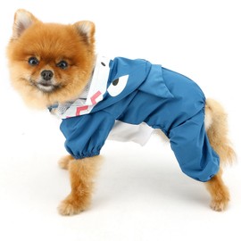 SMALLLEE_LUCKY_STORE Cute Shark Raincoat for Small Dogs with Hoood Leash D-ring Puppy Botton Down Rain Jacket Full Boby 4 leg Jumpsuit Lightweight Waterproof Clothes,Blue L