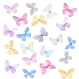 60Pcs Colorful Organza 3D Lace Wings, Butterflies for Crafts, Wall Decoration Accessories Hairgrips DIY Ornament Decorative Butterflies for Crafts Wedding Party and Home Decor