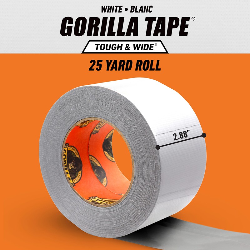 Gorilla Tape Tough & Wide, White Tape, 2.88" x 25