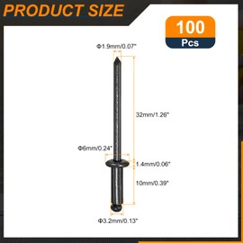 uxcell 100Pcs 1/8"x3/8" Round Head Blind Rivets, Zinc-Plated Carbon Steel Grip and Mandrel Cap Blind Rivets, Black