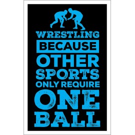 Damdekoli One Ball Wrestling Poster - Artwork Wrestler Print - Black Cyan (36 X 60 Inches)