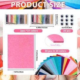 YeaHapiday 50 Colour Felt Fabric Sheet for Crafts, Soft Non-Woven with Sewing Threads & Googly Eyes, DIY Thick Squares Felt Fabric for Sewing, School Projects, Scrapbooking, Decorations 30 x 20cm