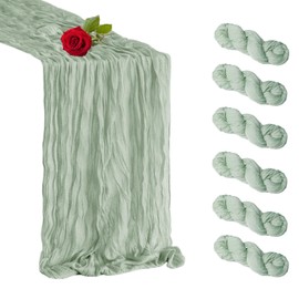 6 Pack Sage Green Cheesecloth Table Runner 35 x 120 inch Boho Rustic Gauze Table Runner 10 FT Long, Semi Sheer Cheese Cloth Runner for Wedding Party Banquet Baby Shower Birthday Decoration
