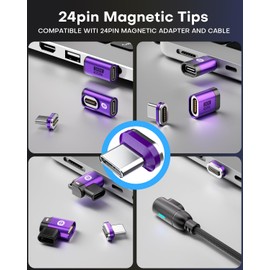 EndlesShine Magnetic 24-Pin Micro USB Connector Tip, 240W PD Fast Charging 40Gbps Data 4K60Hz Video, Anti-Arc Design, 3rd Gen Neodymium Magnet, Compatible with 24PIN Magnetic Adapter, 3Pack