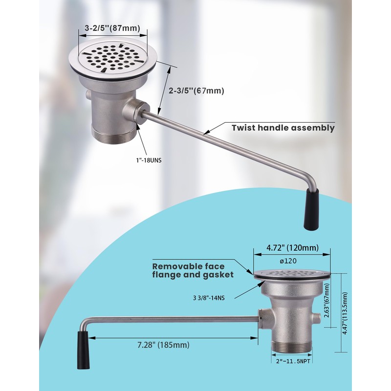 iVIGA Commercial Sink Drain: 3-1/2" Sink Opening Waste Drain Valve