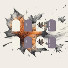 24Pcs Thanksgiving Press on Nails Fall Leaf Stick on Fingernails Maple Leaves Short Square False Nails Glossy Silver Glitter Acrylic Fake Nail Autumn Gel Glue on Nail for Coquette Women Girls