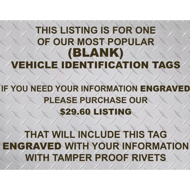 Unbranded SERIAL NUMBER VIN BLANK PLATE IDENTIFICATION VEHICLE ID TAG